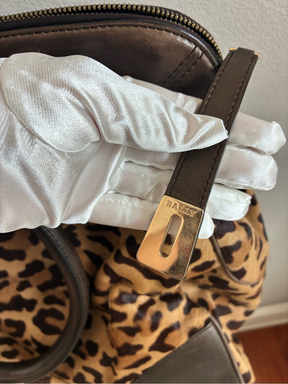 Bally Leopard Print Pony Hair Leather Satchel Bag Large Vintage Italy - Picture 6 of 9